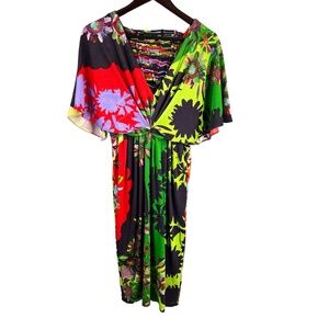 RANNA GILL Dress Bright Floral Knot Front Knee Length Back Detail Size XS